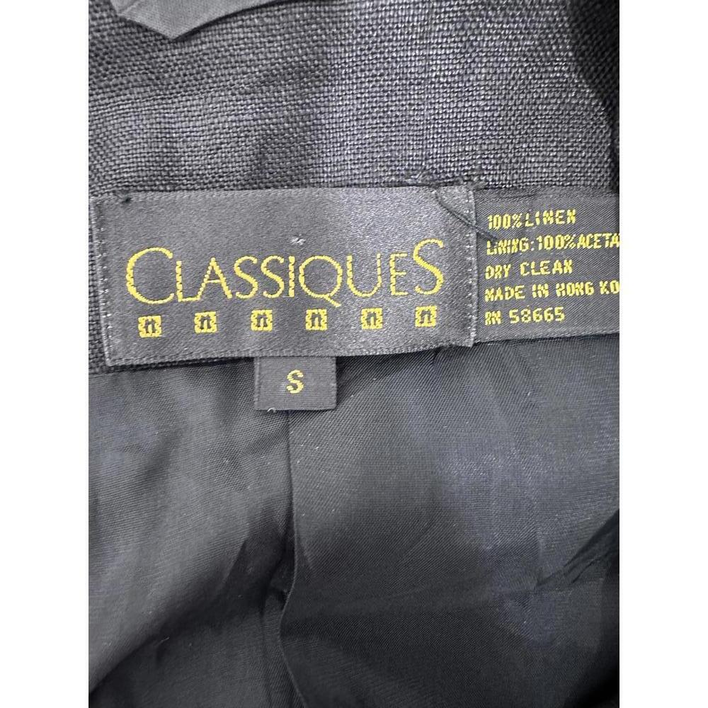 VTG 80s Linen Crest Blazer Sz S Black Gold Preppy Classic Power Jacket - Picture 4 of 5